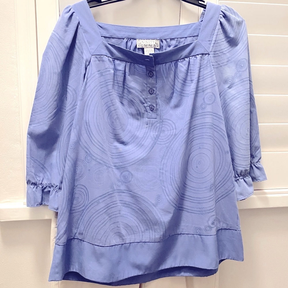 NINETY Square Neck Blouse Blue - NWOT Size M